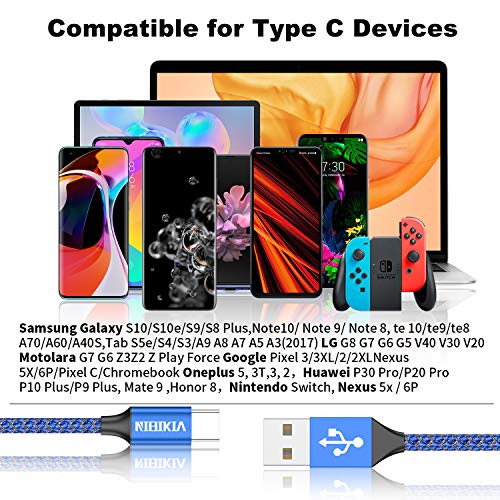 NIBIKIA Cable USB Tipo C, 2Pack [ 2M+2M ] 3A Cargador Tipo C Nylon Carga Rápida y Sincronización Cable USB C para Samsung S10/S9/S8/Note 10/Note 9, Huawei P30/P20/Mate 20, Sony Xperia