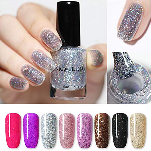 NICOLE DIARY 6 ml Esmalte de uñas lasergráfico Peel Off Nail Art Barniz Brillo Rosa Plata Color a base de agua Decoración líquida (10 colores)