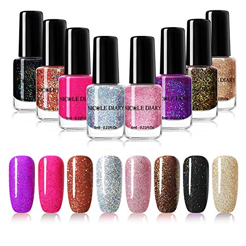 NICOLE DIARY 6 ml Esmalte de uñas lasergráfico Peel Off Nail Art Barniz Brillo Rosa Plata Color a base de agua Decoración líquida (10 colores)