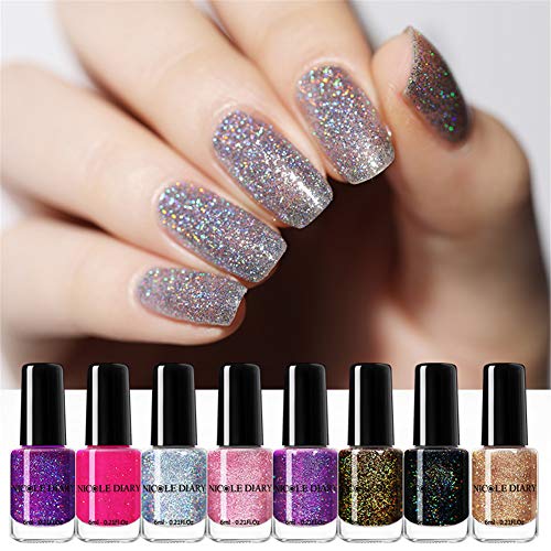 NICOLE DIARY 6 ml Esmalte de uñas lasergráfico Peel Off Nail Art Barniz Brillo Rosa Plata Color a base de agua Decoración líquida (10 colores)