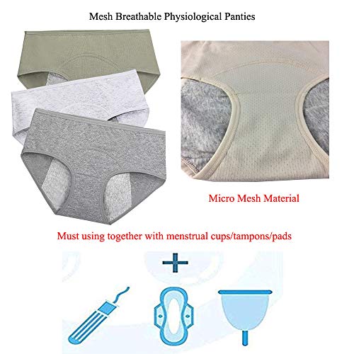 Nightaste Bragas del Período Menstrual Algodón Niña Chicas Adolescentes Micro Mesh Culottes Mujer Posparto Protección Ropa Interior(Paquete de 4) (L(Cintura:71-73.5cm), Estilo1)