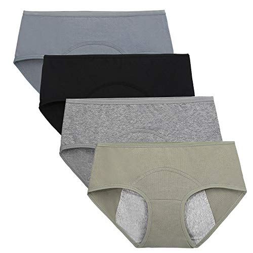 Nightaste Bragas del Período Menstrual Algodón Niña Chicas Adolescentes Micro Mesh Culottes Mujer Posparto Protección Ropa Interior(Paquete de 4) (L(Cintura:71-73.5cm), Estilo1)