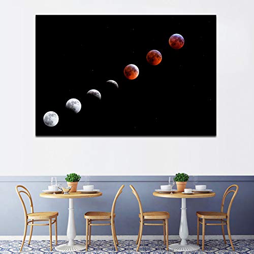 NIMCG Arte Pinturas Decorativas Luna Eclipse Cuadros de Pared Impresiones de Lienzo para Sala de Estar, Dormitorio Arte Abstracto de Lienzo (sin Marco) 40x50 cm