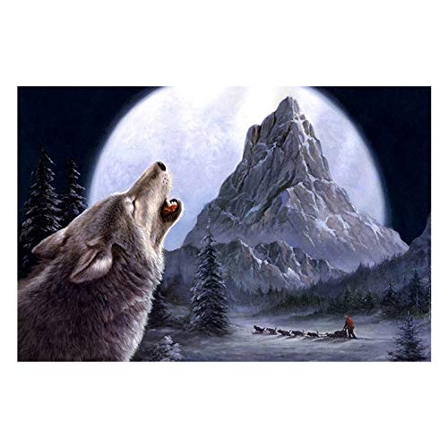 NIMCG Decoración para el hogar de Lienzo Cartel Impreso Llamado Lobo Solitario Pintura fantasía Luna montaña Imagen Sala Arte de la Pared (sin Marco) 40x50 cm