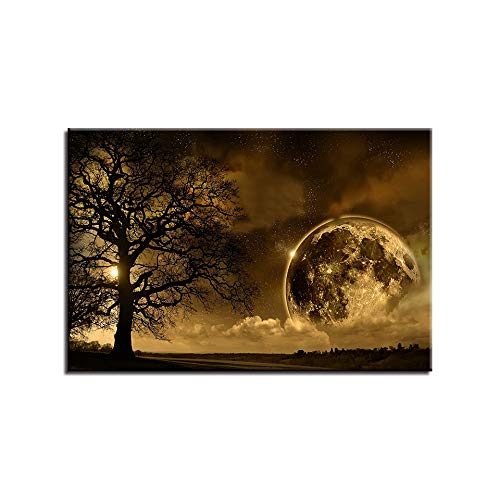NIMCG Impresiones en Lienzo HD Cartel Decoración para el hogar Arte de la Pared Árbol Luna Pinturas nocturnas para la Sala Imágenes abstractas (sin Marco) 40x50 cm