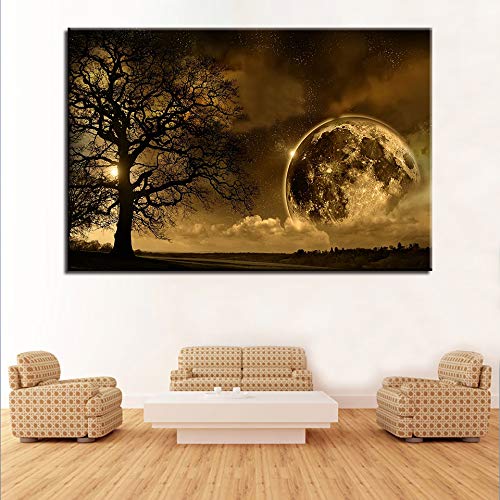 NIMCG Impresiones en Lienzo HD Cartel Decoración para el hogar Arte de la Pared Árbol Luna Pinturas nocturnas para la Sala Imágenes abstractas (sin Marco) 40x50 cm