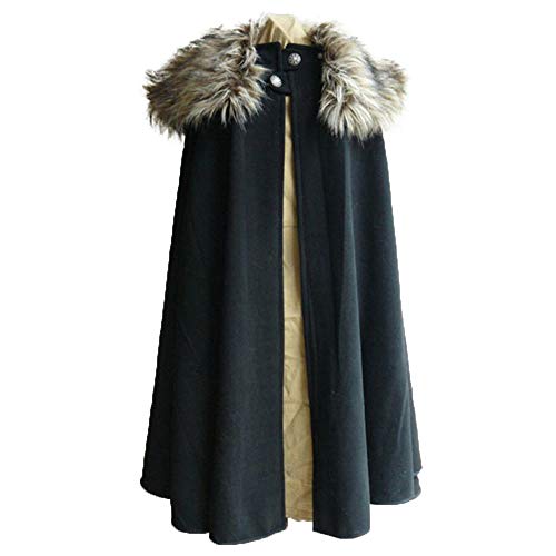 Ninguna marca Abrigo de invierno para hombre medieval, estilo gótico de cuello de piel Negro
 M