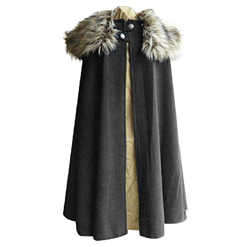 Ninguna marca Abrigo de invierno para hombre medieval, estilo gótico de cuello de piel Negro
 M