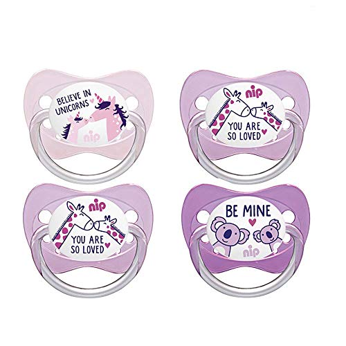 Nip látex látex natural Chupete con texto 4 unidades niña (Talla 1 0 – 6 meses recién nacido.