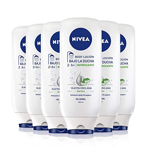 NIVEA Bajo la Ducha Body Loción Refrescante en pack de 6 (6 x 400 ml), loción corporal para la ducha con aloe vera, loción hidratante para el cuidado de la piel normal