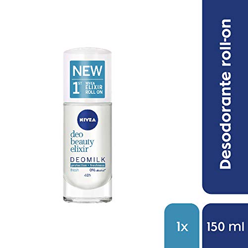 NIVEA DeoMilk Fresh Beauty Elixir Desodorante Roll on (1 x 40 ml), con esencia de leche rehidrata y protege, desodorante antitranspirante para una piel suave y fresca