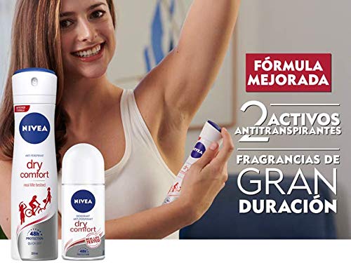 NIVEA Dry Comfort (1 x 200 ml), desodorante antitranspirante con protección 48 horas, spray desodorante de cuidado femenino testado en la vida real