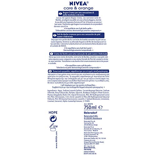 NIVEA Gel de Ducha Care & Orange - Paquete de 12 x 750 ml - Total: 9 l