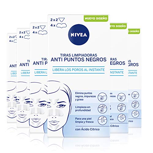 NIVEA Tiras Limpiadoras Anti Puntos Negros en pack de 6 (6x8 uds), limpiador de poros para eliminar puntos negros e impurezas rápido y cómodo, tiras de limpieza facial