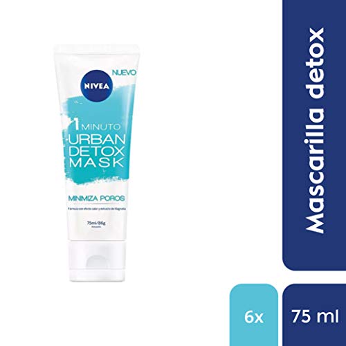 NIVEA Urban Detox Mascarilla Minimiza Poros 1 Minuto en pack de 6 (6 x 75 ml), mascarilla detox de uso rápido, mascarilla de gel para la limpieza facial con efecto calor