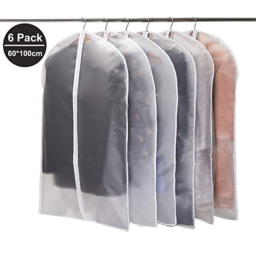 Niviy - Fundas de Ropa, Antipolvo, Impermeables y con Humedad, con Cremallera, Transparentes, para Camisas, Disfraces, Abrigos, 6 Unidades, 60 x 100 cm (Blanco)