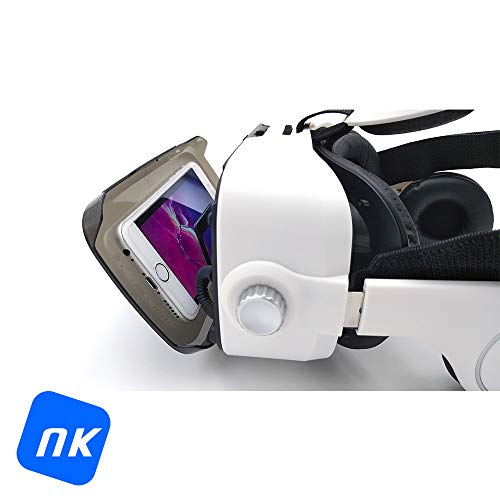 NK GF3114 - Gafas con Visor Adaptador 3D Realidad Virtual VR - Smartphone, con Auriculares, Ángulo de visión 100°, Lente 42mm, Android & iOS