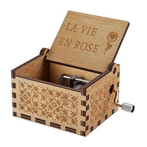 NNDUO Cajas de música de Madera – La Vie en Rose Caja de Madera Tallada a Mano Caja Musical clásica Hecha a Mano Grabado San Valentín Regalo de cumpleaños para niños, niñas, Amigos