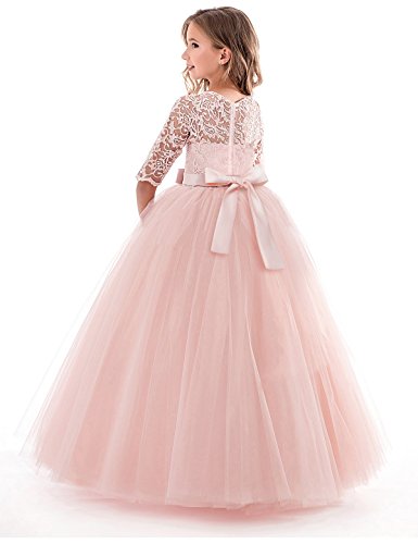 NNJXD, Niñas,reunión muy concurrida, bordado, baile de graduación, vestido, princesa, vestido de novia tamaño（140） 8-9 años Rosa
