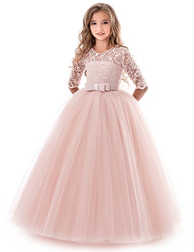 NNJXD, Niñas,reunión muy concurrida, bordado, baile de graduación, vestido, princesa, vestido de novia tamaño（140） 8-9 años Rosa