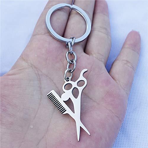 NO BRAND Tijeras Peines Llaveros Acero Inoxidable Peluquería Herramienta Llaveros Joyería de Moda para Hombres