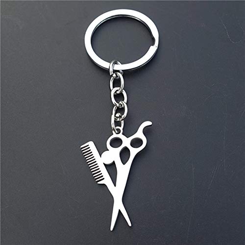 NO BRAND Tijeras Peines Llaveros Acero Inoxidable Peluquería Herramienta Llaveros Joyería de Moda para Hombres