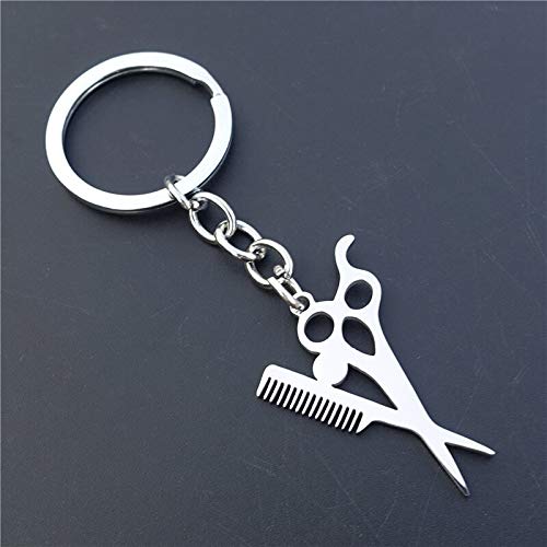 NO BRAND Tijeras Peines Llaveros Acero Inoxidable Peluquería Herramienta Llaveros Joyería de Moda para Hombres