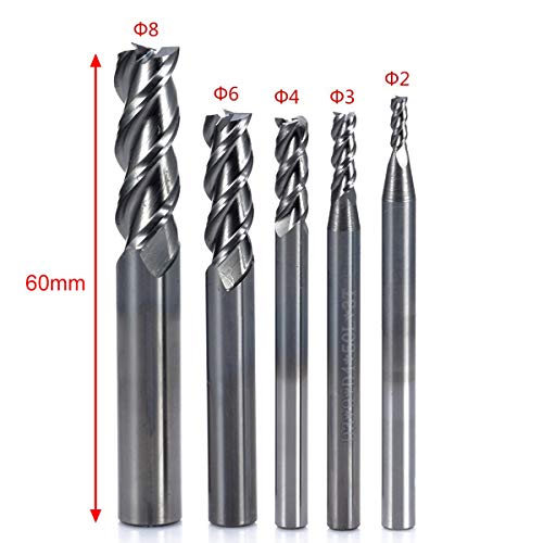 NO LOGO HWW-PINGDUANXD, 5pcs carburo sólido CNC Molino de Extremo Set 3 Labios HRC50 Aluminio Fresa 2/3/4/6/8 mm Accesorios for Herramientas eléctricas (Size : 2/3/4/6/8mm 5pcs)