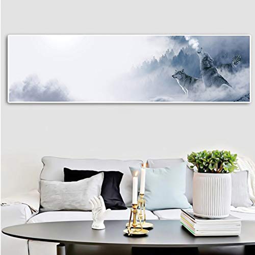 Nordic wolf snow mountain long banner canvas painting nature landscape poster wall art painting mural living room frameless canvas painting A19 20cmx70cm