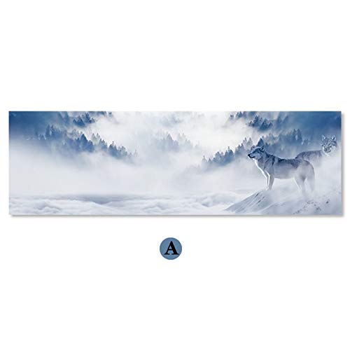 Nordic wolf snow mountain long banner canvas painting nature landscape poster wall art painting mural living room frameless canvas painting A19 20cmx70cm