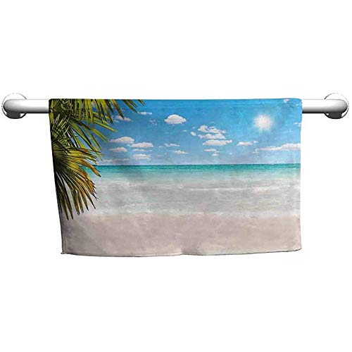 Not Applicable Bath Towel,Ocean Dreamy Caribbean Beach con Agua Cristalina Cielo Y Hojas De Palma Estampado Floral Toallas De Mano Crema Verde
