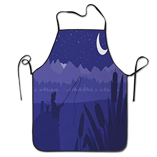 Not Applicable Pescador con caña de Pescar en el Puente del río Delantal de Barbacoa Divertido Delantal de Cocina Cocina Creativa Parrilla Hornear Delantal de jardinería Delantal de Fiesta de Chef