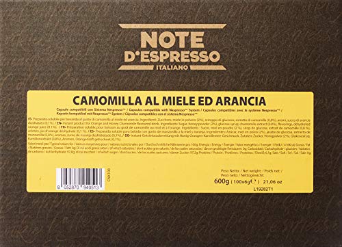 Note D'Espresso - Cápsulas de manzanilla con miel y naranja, 6 g (caja de 100 unidades) Exclusivamente Compatible con cafeteras Nespresso*