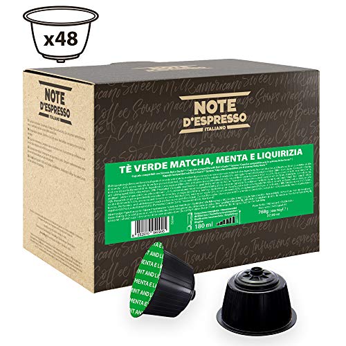 Note D'Espresso - Cápsulas de té verde matcha con menta y regaliz Exclusivamente Compatibles con cafeteras de cápsulas Nescafé* y Dolce Gusto* 16 g (caja de 48 unidades)