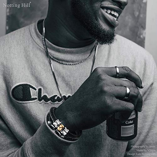 Notting Hill King of Glory Pulsera de Cuero Trenzado para Hombre, Brazalete de Muñeca, Brazalete con Cuentas Doradas y Cierre Magnético, Acero de Titanio Metálico, Regalo para Hombre