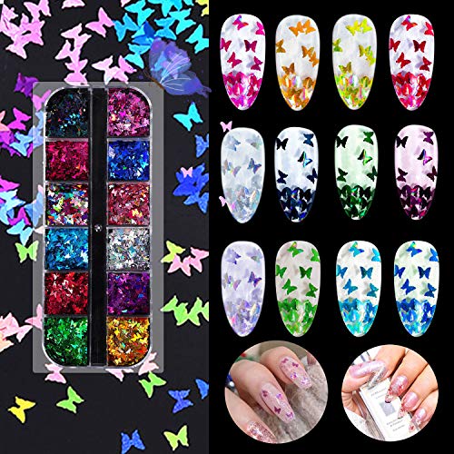 Novsix 12 colores/set Nail glitter glitter Forma de mariposa Lentejuelas 3D Nail Art Tips Charms para nail art/Craft/Makeup