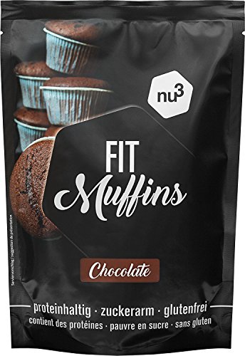 nu3 Fit Muffins - 240g de mezcla lista para hornear magdalenas de chocolate - Fórmula especial baja en carbohidratos y rica en fibra dietética - Harina para bocadillos dulces libre de gluten