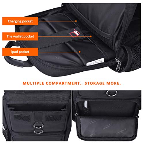 NUBILY Bolso Bandolera Impermeable Bolsos Mochila con USB y Orificio para Auriculares para Hombre y Mujere Negro Bolso Pecho Deportes Trabajo Casual Viajes Senderismo