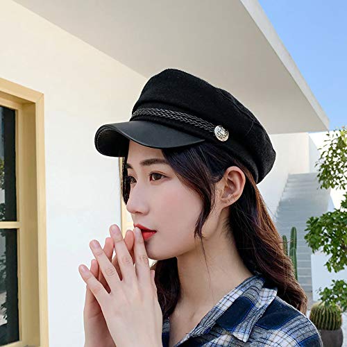 Nuevo Sombrero de Boina de Cuero de Moda de Gama Alta para Mujer, otoño e Invierno, Sombrero Azul Marino