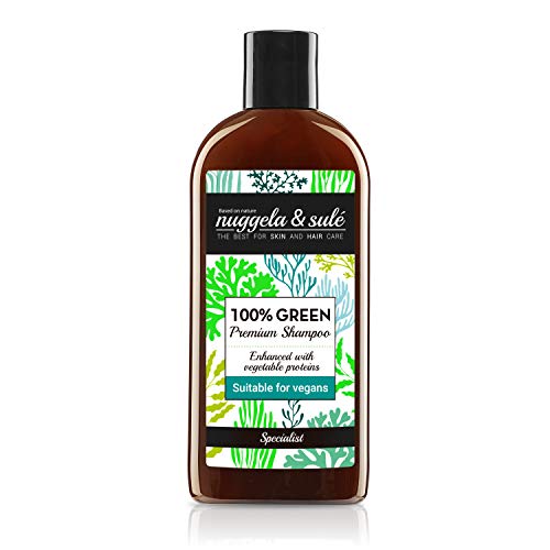 Nuggela & Sulé Champú 100% Green Apto Veganos 250ml/8,45Oz. Potente fórmula con activos naturales. Nutre y fortalece el cabello. SIN: sulfatos, siliconas, parabenes. MEJOR PRODUCTO ESQUIRE MAGAZINE.