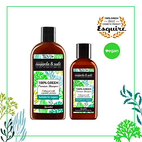 Nuggela & Sulé Champú 100% Green Apto Veganos 250ml/8,45Oz. Potente fórmula con activos naturales. Nutre y fortalece el cabello. SIN: sulfatos, siliconas, parabenes. MEJOR PRODUCTO ESQUIRE MAGAZINE.