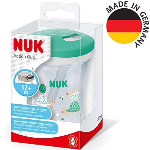 NUK Action Cup taza para niños pequeños, 12+ meses, pajita para beber suave, a prueba de fugas, sin-BPA, 230ml, transparente, 1 cuenta