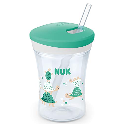 NUK Action Cup taza para niños pequeños, 12+ meses, pajita para beber suave, a prueba de fugas, sin-BPA, 230ml, transparente, 1 cuenta