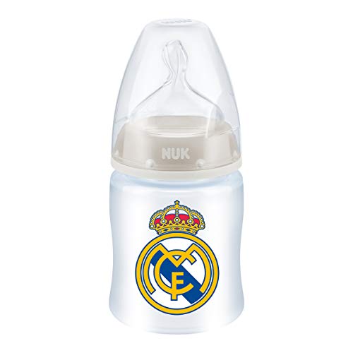NUK First Choice + Biberón del Real Madrid de Silicona, Anticólicos, Color Blanco, 0-6 meses, 150 ml