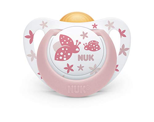 NUK Genius Color - Chupete de látex, con forma adecuada para la mandíbula, Color Rosa, Talla 0-6 meses, 2 unidades