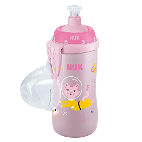NUK Junior Cup taza aprendizaje, boquilla retráctil con clip y tapa protectora, sin-BPA, 300 ml, rosa