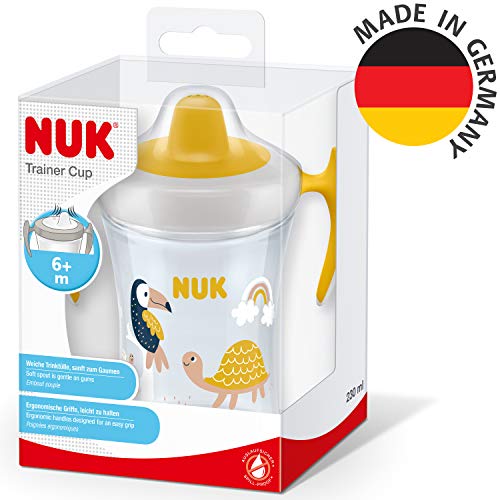 NUK Trainer Cup vaso antiderrame bebe, boquilla de bebida suave a prueba de fugas, 6+ meses, sin-BPA, 230ml, transparente, 1 cuenta
