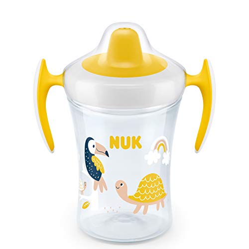 NUK Trainer Cup vaso antiderrame bebe, boquilla de bebida suave a prueba de fugas, 6+ meses, sin-BPA, 230ml, transparente, 1 cuenta