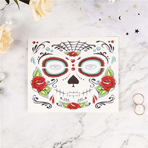 NUOBESTY Tatuaje de Cara de Halloween 8 Hojas del día del cráneo de azúcar Muerto Tatuaje Temporal Mascarada de Halloween Suministros de Cosplay