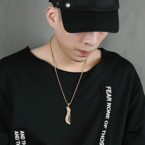 NUYI Collar de Acero de Titanio para Hombres La Cadena Colgante del Peine del dragón y el fénix no se desvanece Accesorios de joyería Diarios,Oro